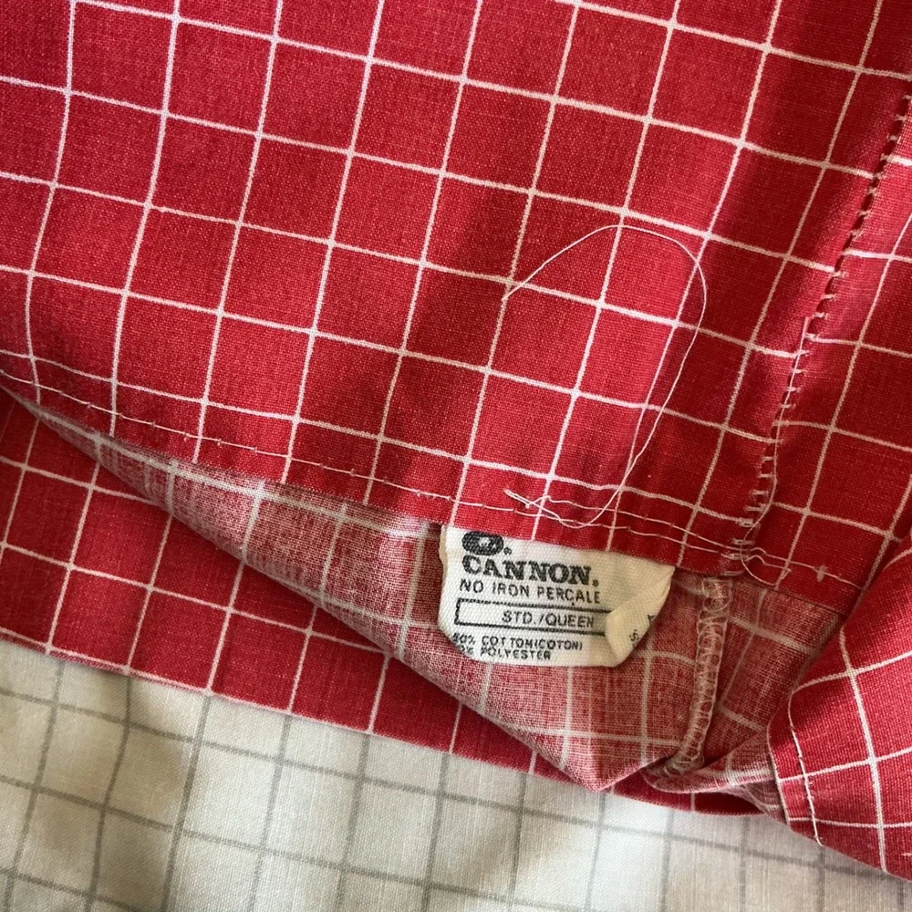 Vintage Cannon 80s Twin Sheet Set Home Alone Full House Red Grid 4pc USA